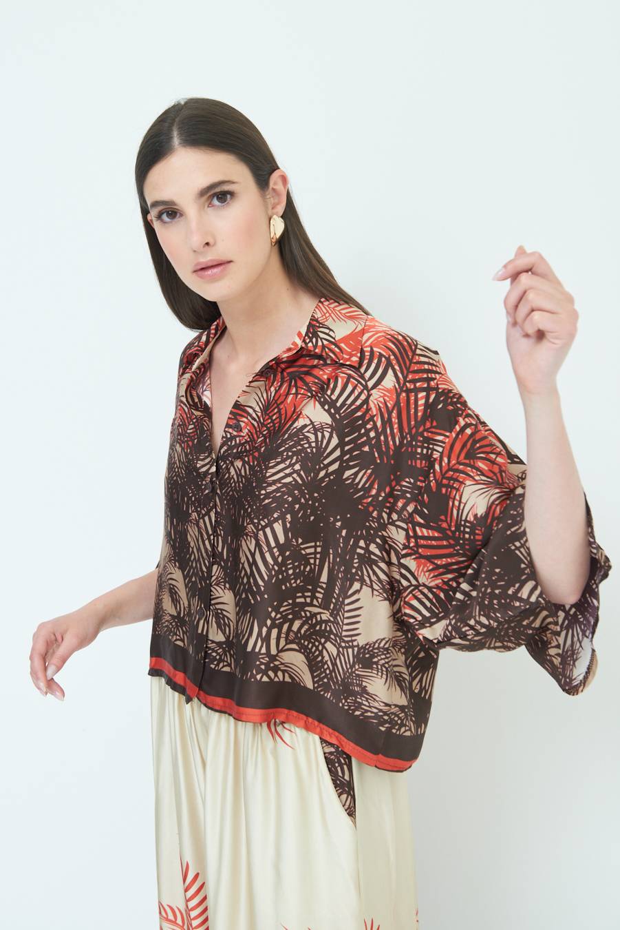 Kikisix CAMICIA FANTASIA BALZA MORO/ARANCIO