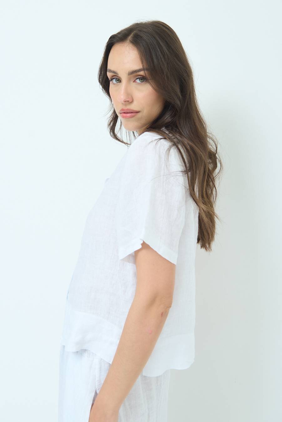 Kikisix CAMICIA LINO MEZZA MANICA BIANCO