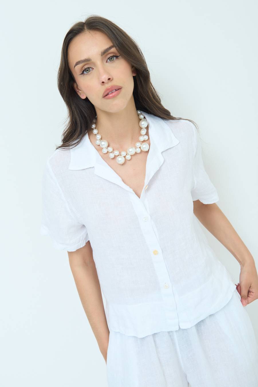 Kikisix CAMICIA LINO MEZZA MANICA BIANCO