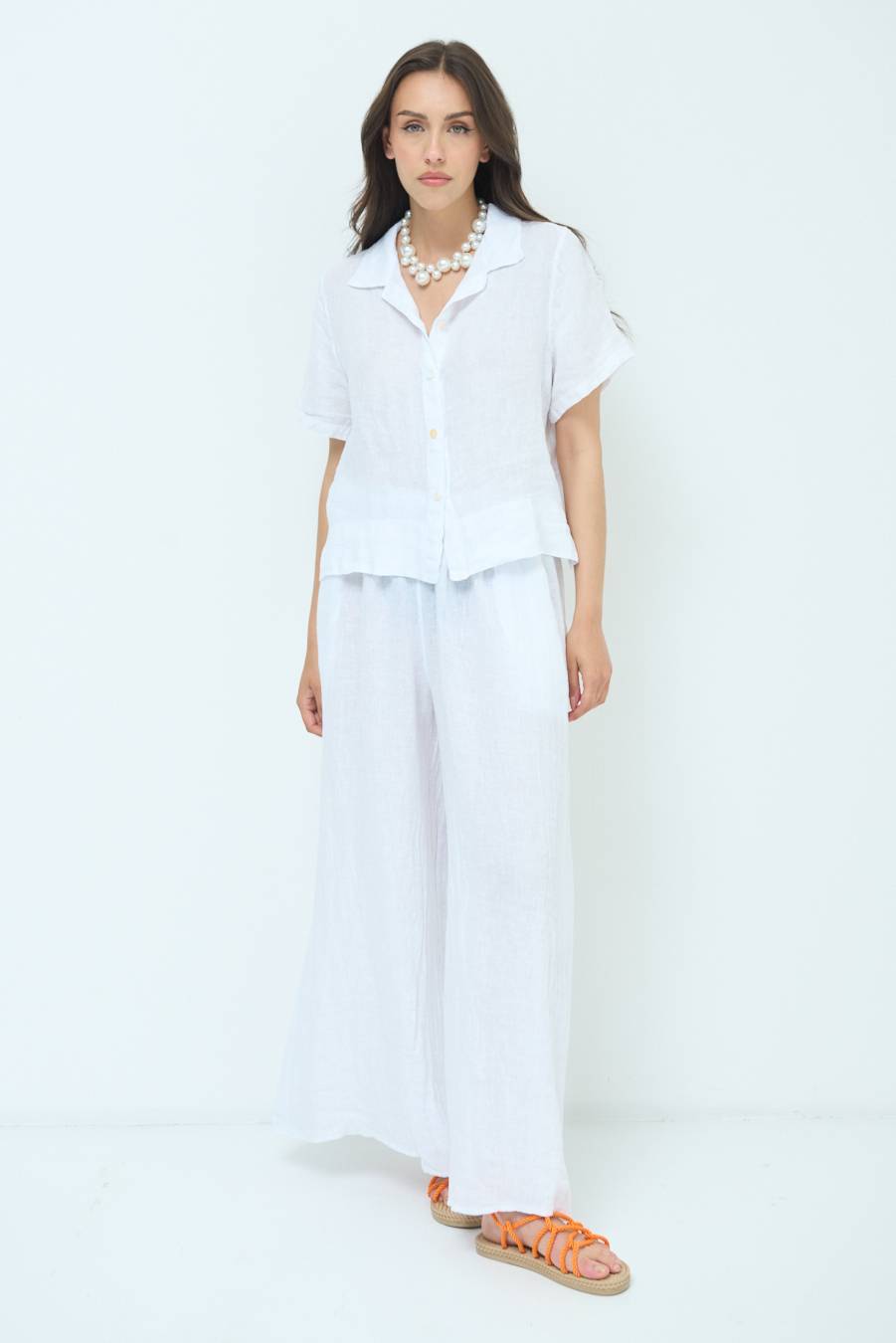 Kikisix CAMICIA LINO MEZZA MANICA BIANCO