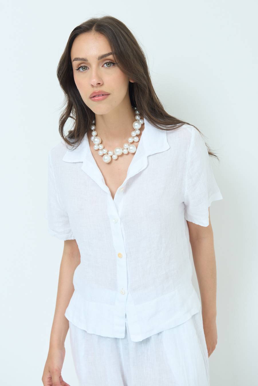 Kikisix CAMICIA LINO MEZZA MANICA BIANCO