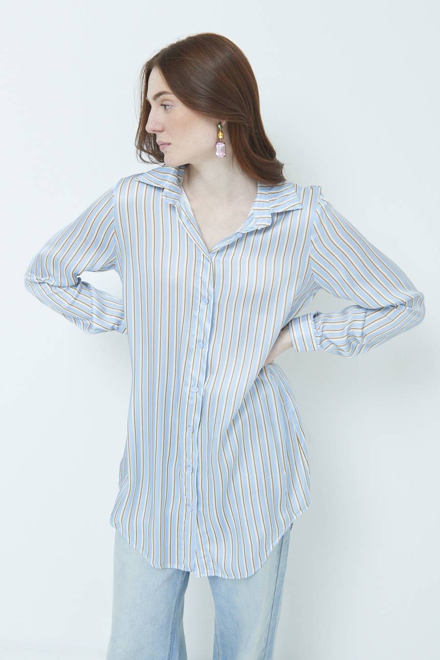 Kikisix CAMICIA LUNGA RIG. CELESTE