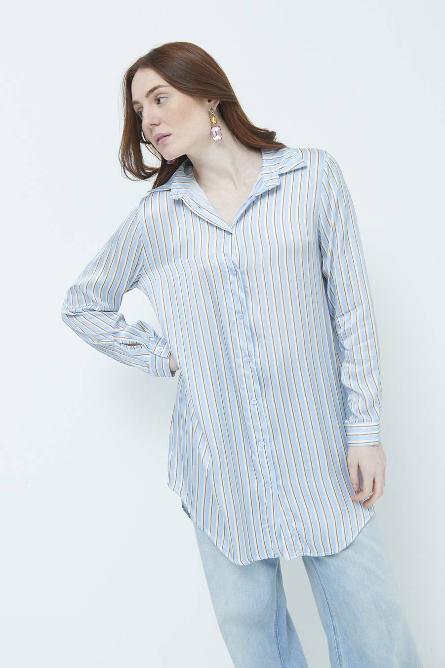 Kikisix CAMICIA LUNGA RIG. CELESTE