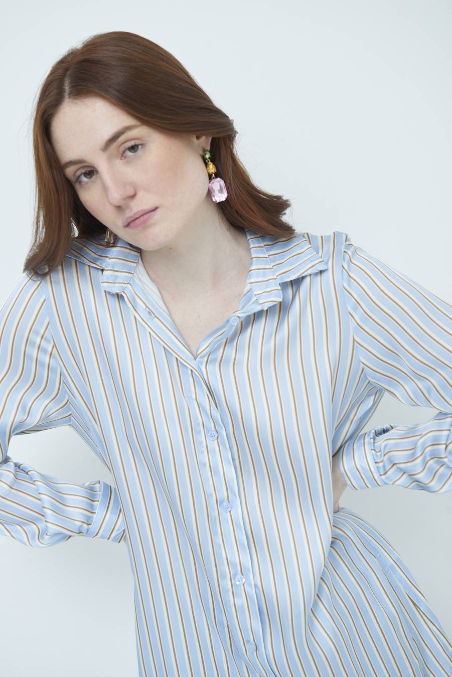 Kikisix CAMICIA LUNGA RIG. CELESTE