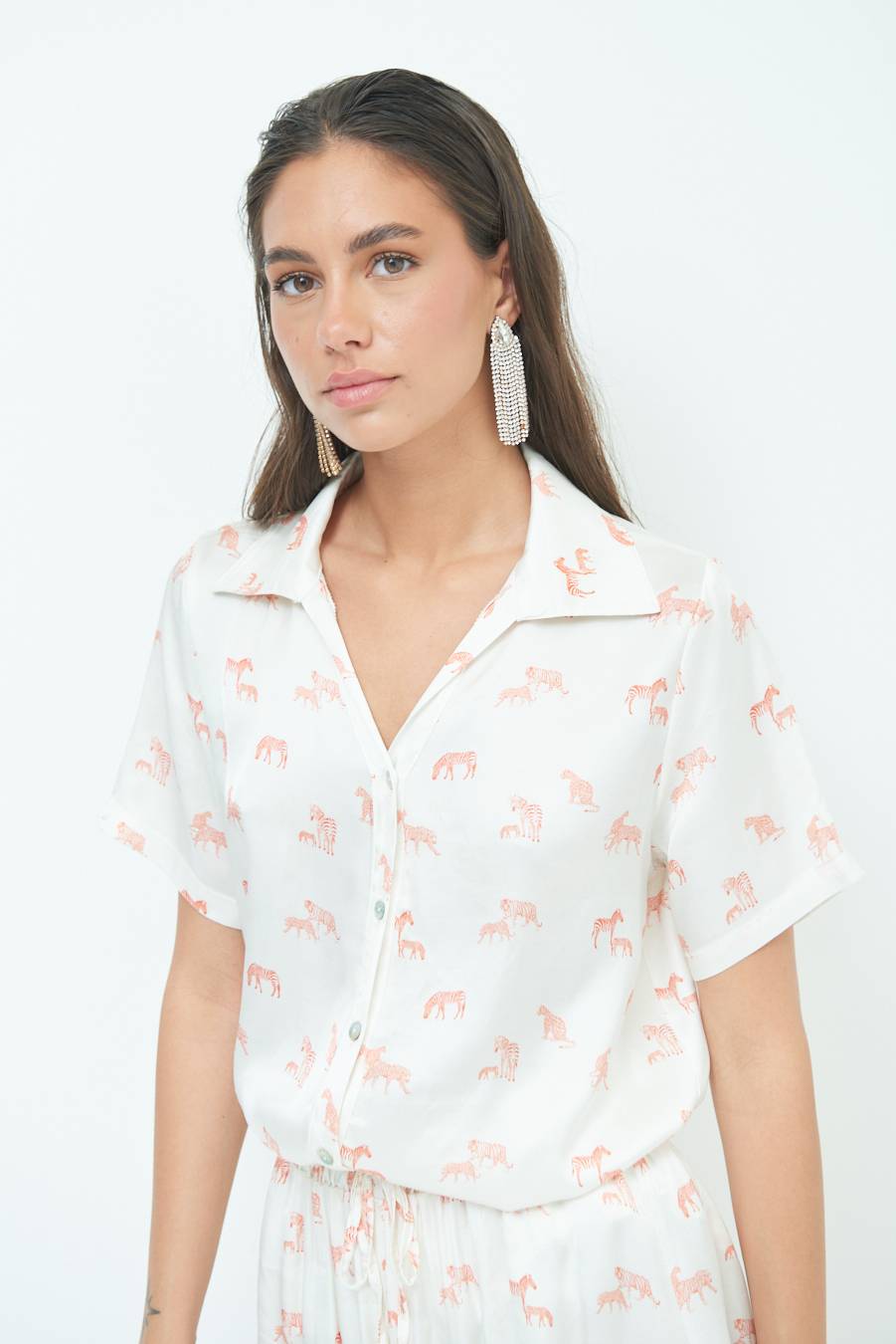 Kikisix CAMICIA MEZZA MANICA STAMPA ARANCIO