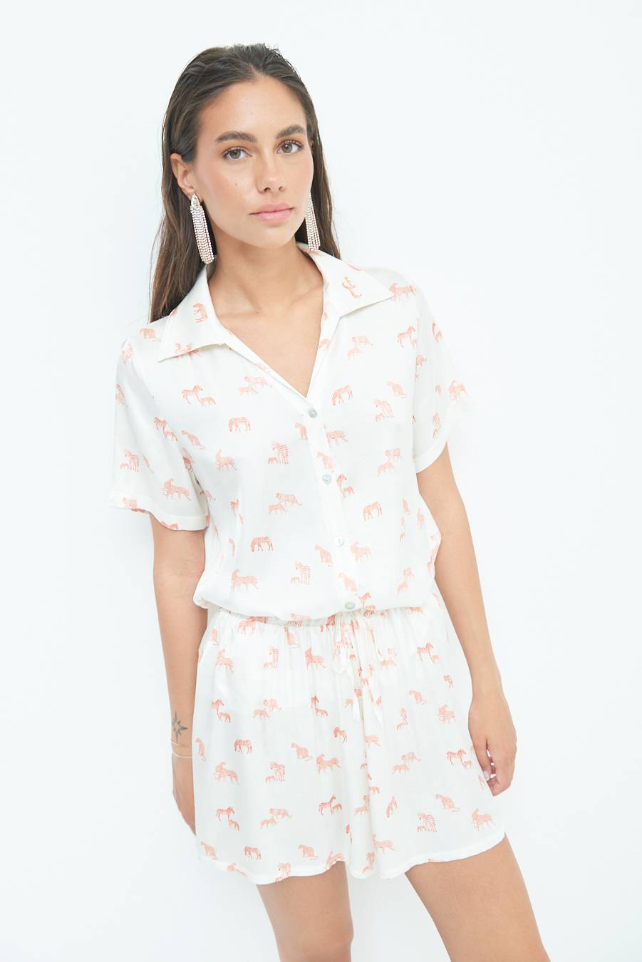 Kikisix CAMICIA MEZZA MANICA STAMPA ARANCIO