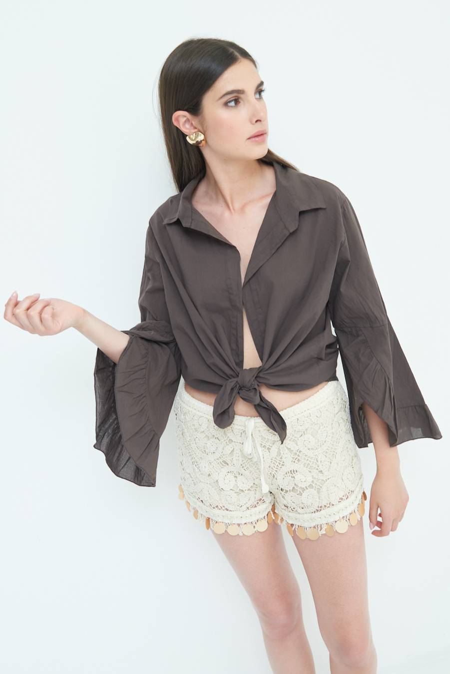 Kikisix CAMICIA MUSSOLA CON NODO CIOCCOLATO