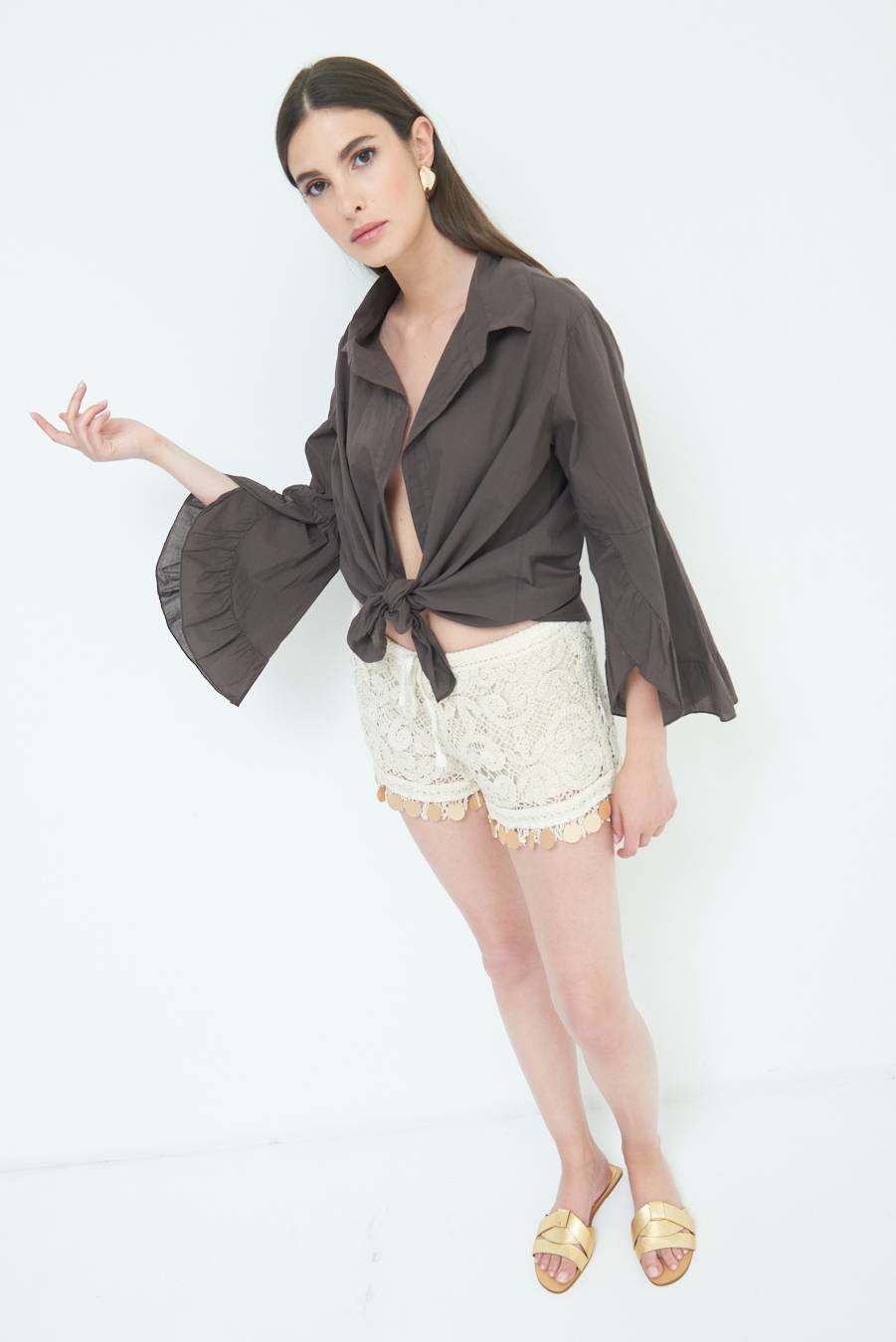 Kikisix CAMICIA MUSSOLA CON NODO CIOCCOLATO