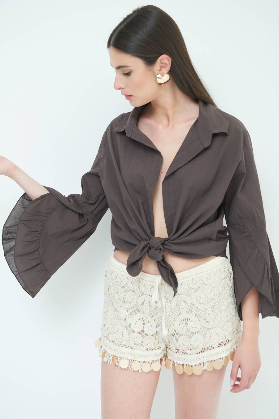 Kikisix CAMICIA MUSSOLA CON NODO CIOCCOLATO