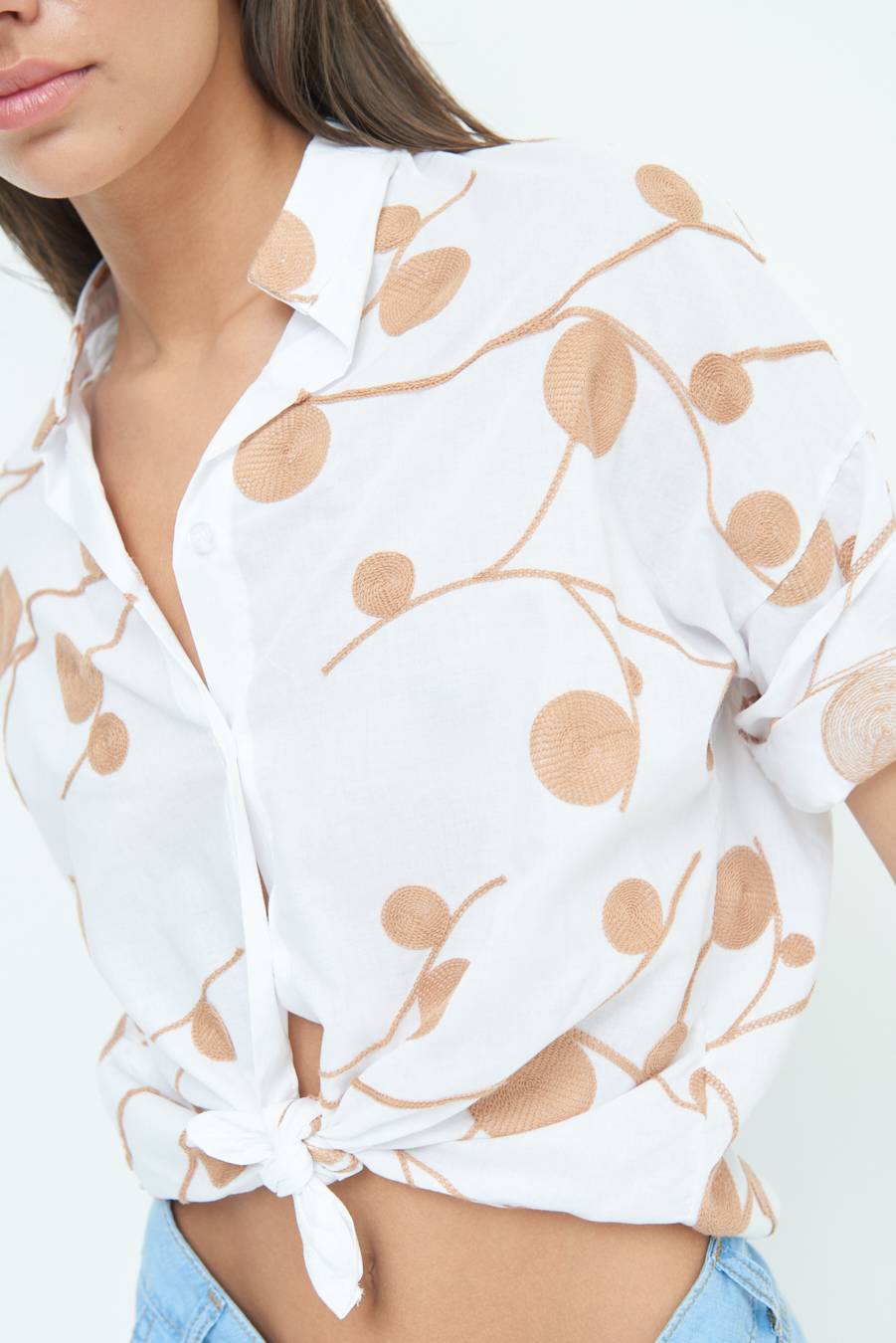 Kikisix CAMICIA NODO RICAMO CERCHIO BIANCO