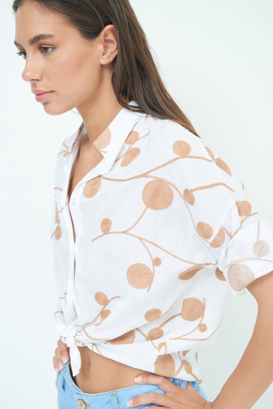 Kikisix CAMICIA NODO RICAMO CERCHIO BIANCO