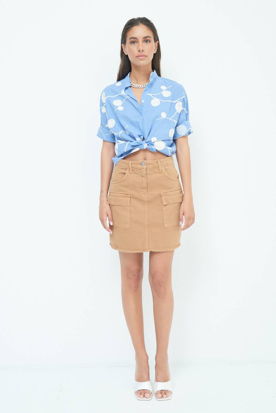 Kikisix CAMICIA NODO RICAMO CERCHIO CELESTE