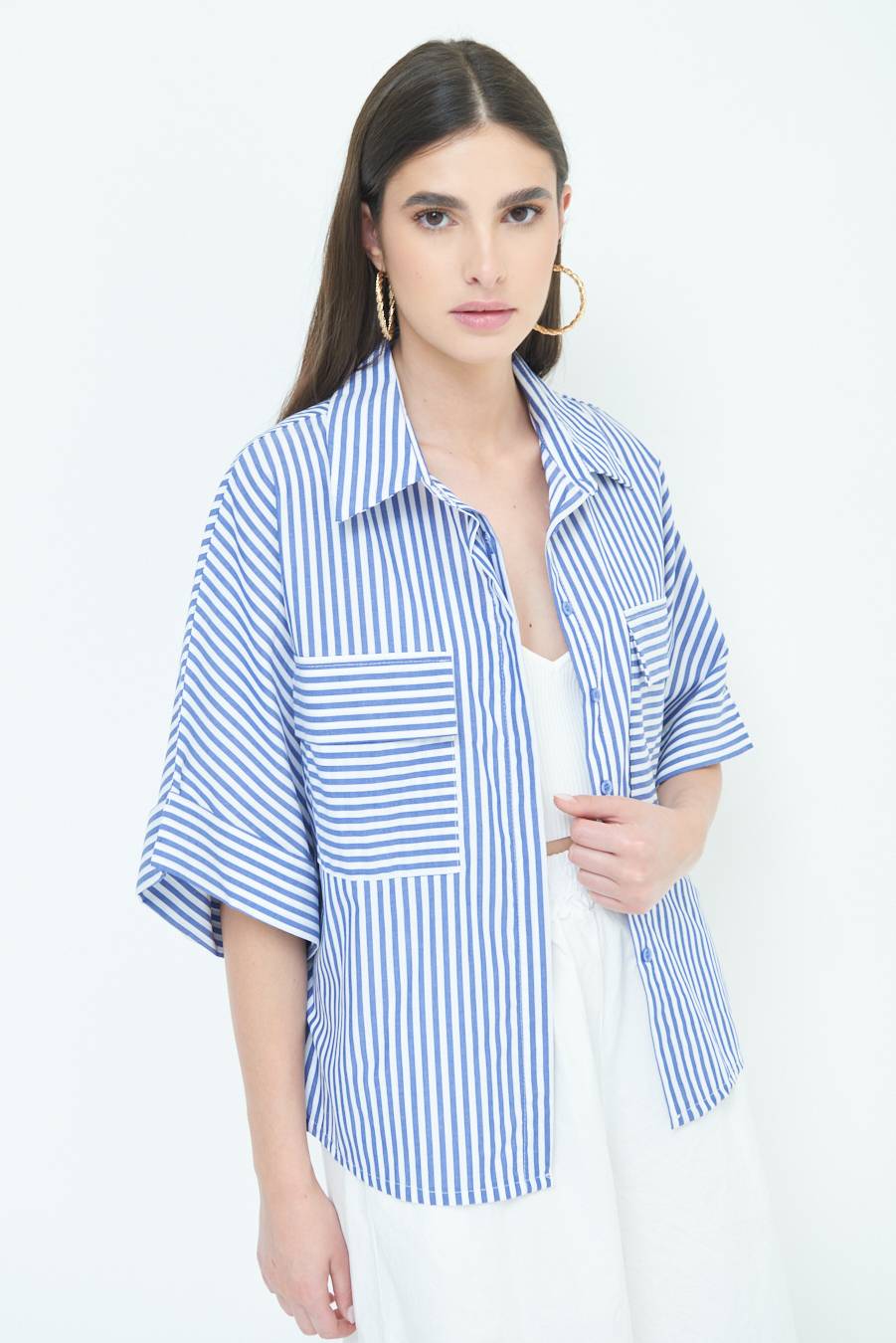 Kikisix CAMICIA OVER CON TASCHE BLU