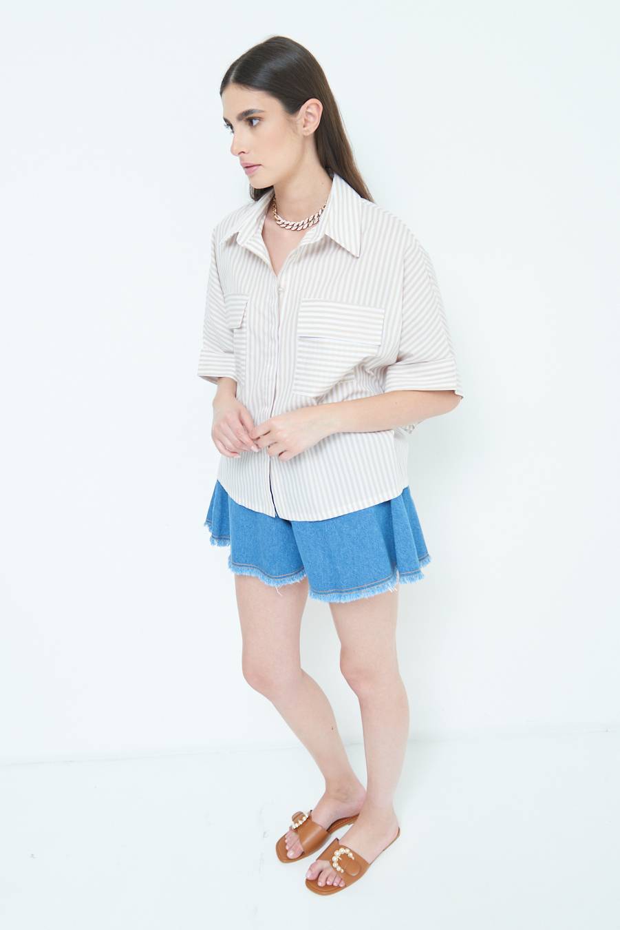 Kikisix CAMICIA OVER CON TASCHEBEIGE