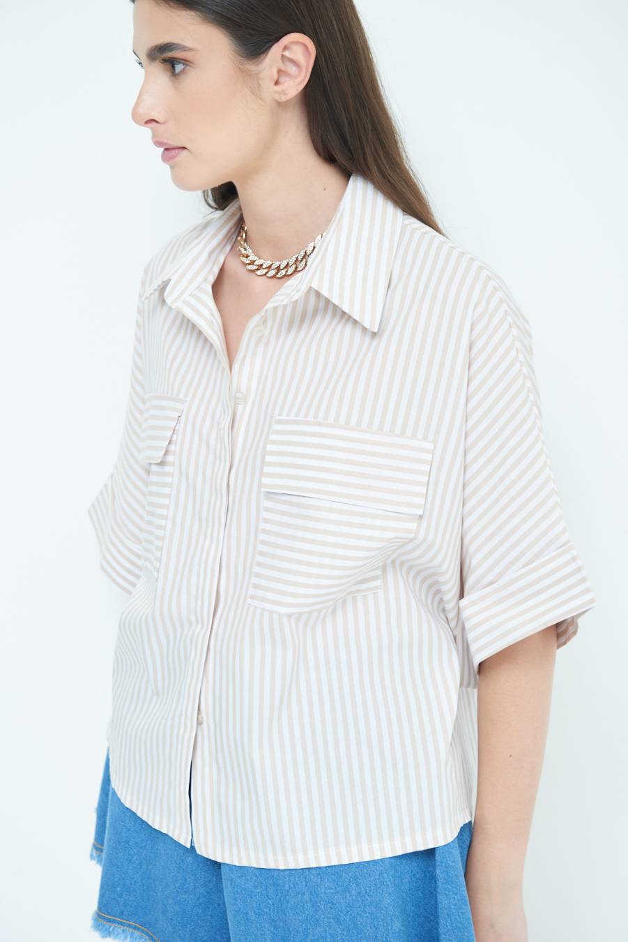 Kikisix CAMICIA OVER CON TASCHEBEIGE