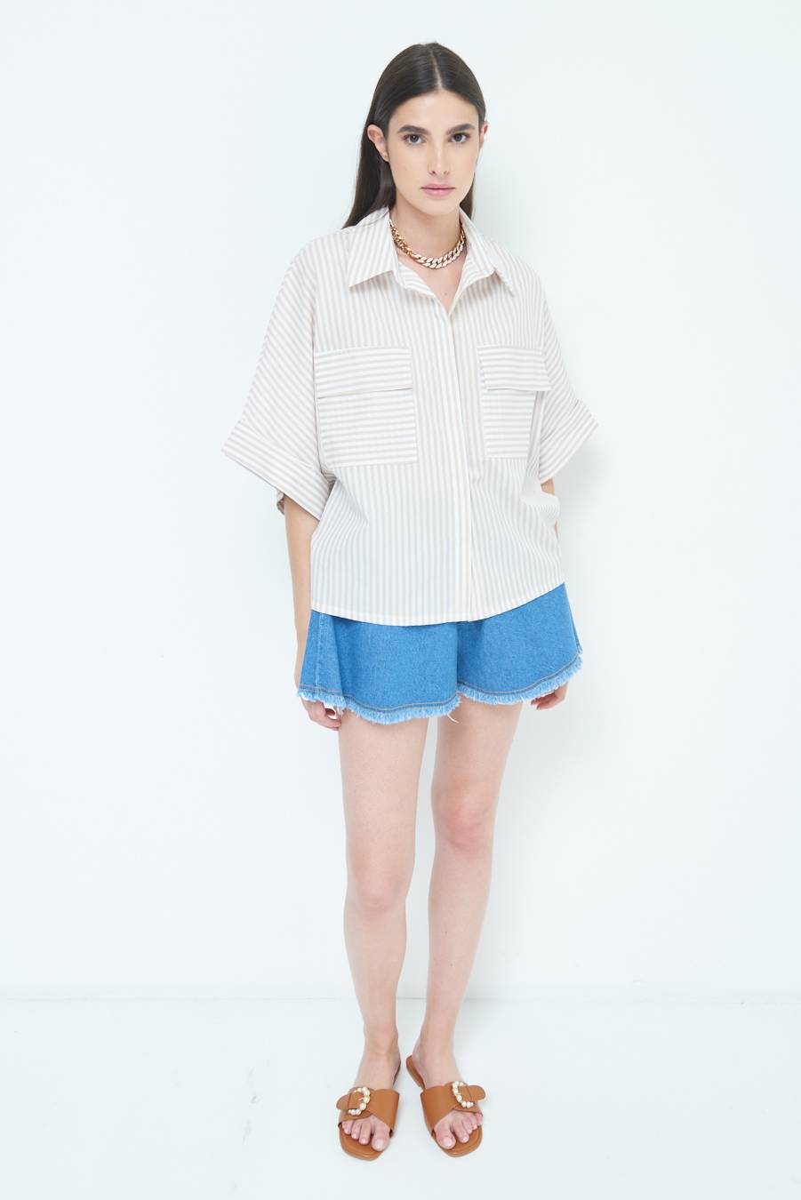 Kikisix CAMICIA OVER CON TASCHEBEIGE