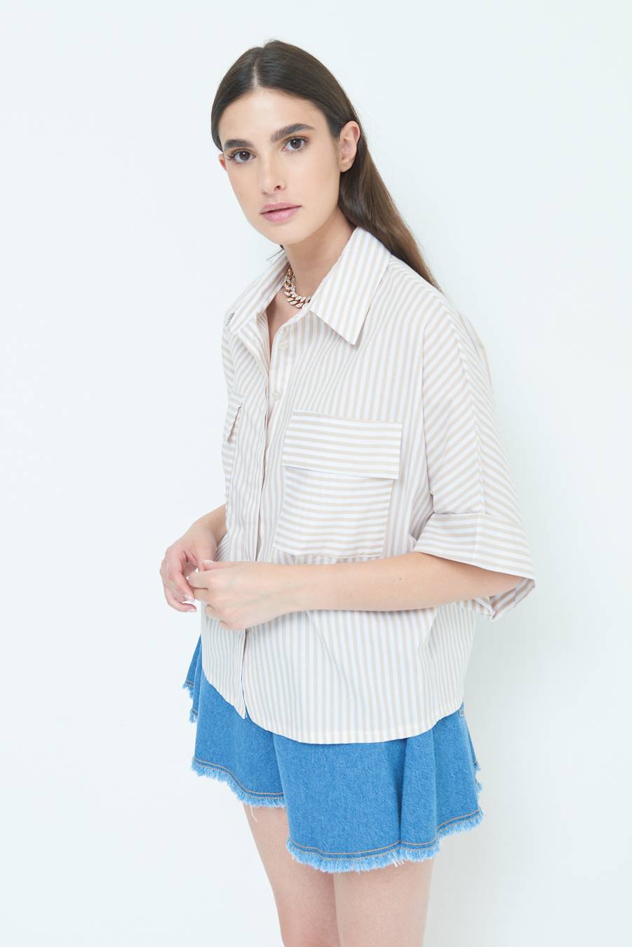 Kikisix CAMICIA OVER CON TASCHEBEIGE