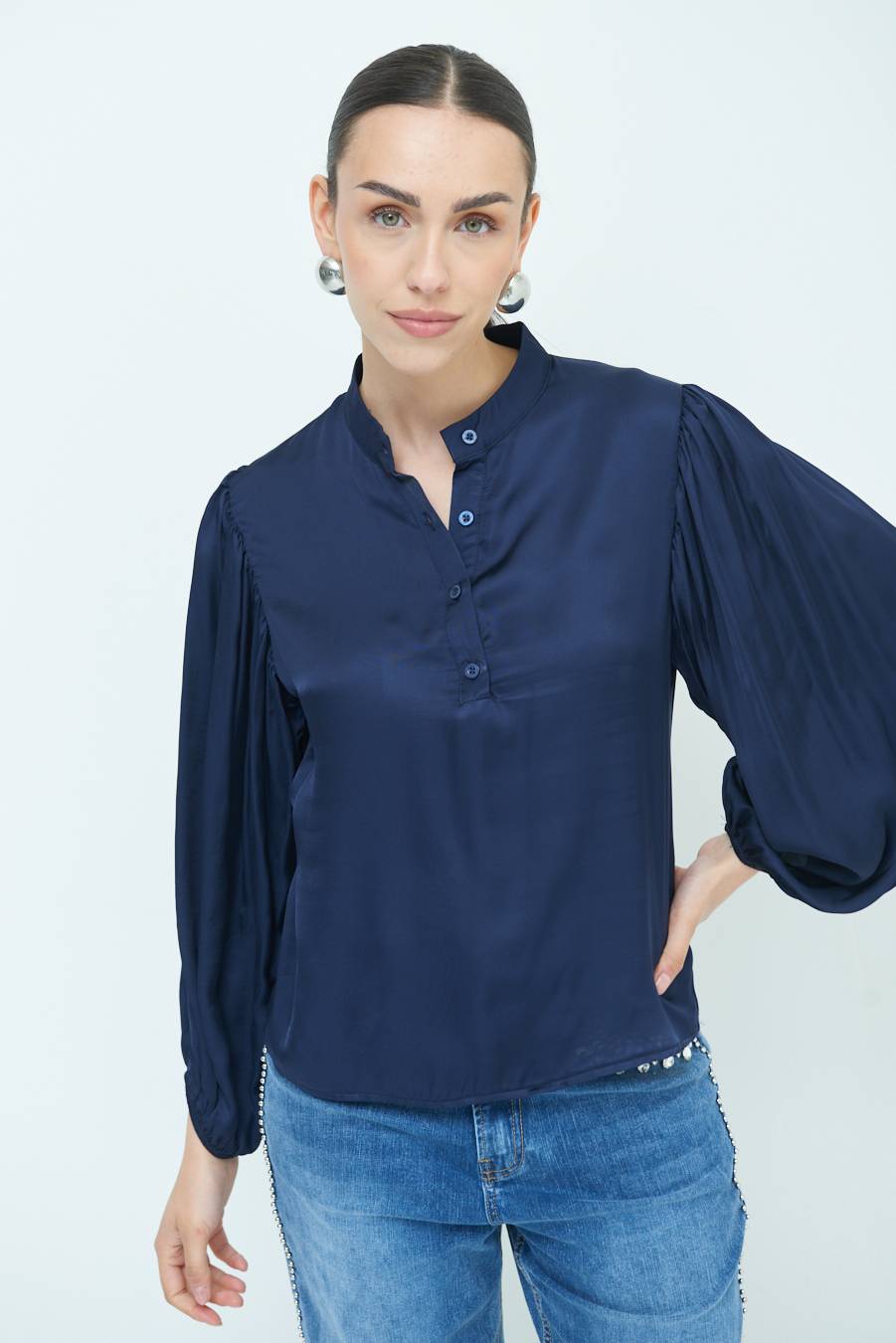 Kikisix CAMICIA POLO RASO VISCOSA BLU