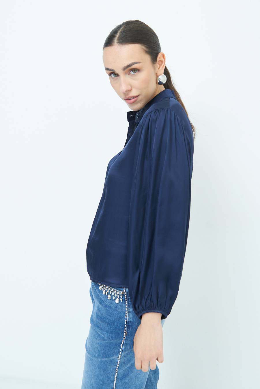 Kikisix CAMICIA POLO RASO VISCOSA BLU