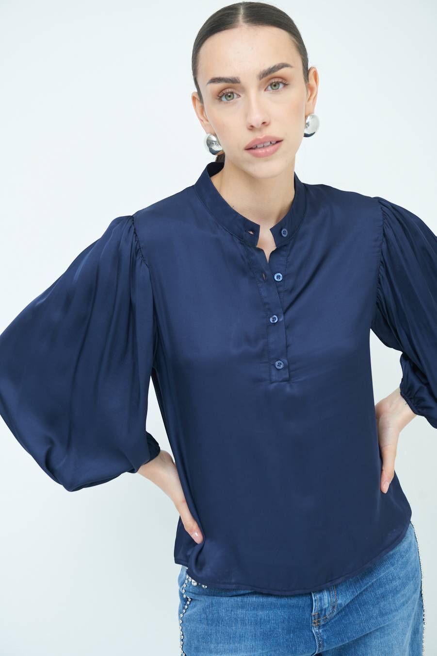 Kikisix CAMICIA POLO RASO VISCOSA BLU