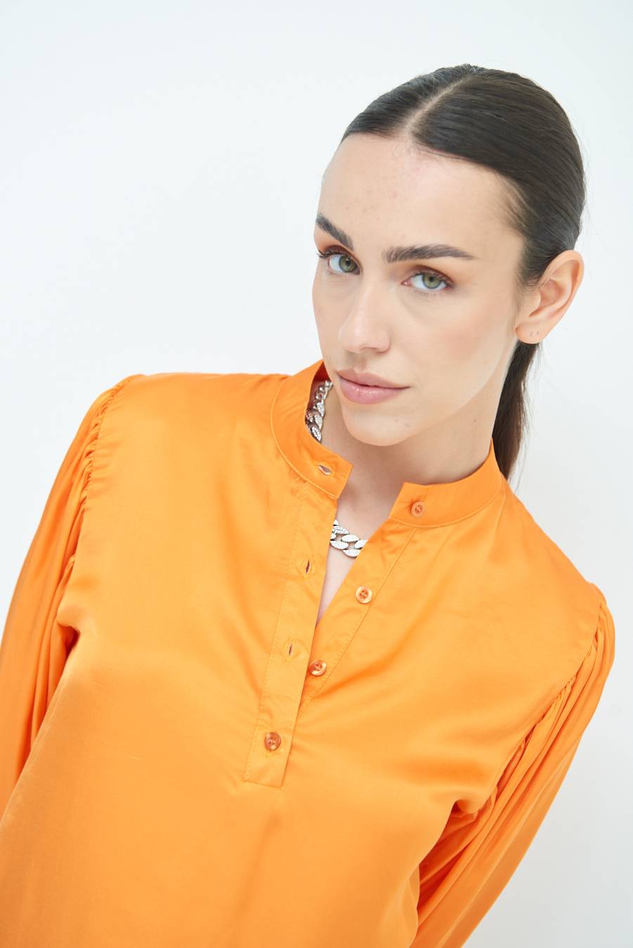 Kikisix CAMICIA POLO RASO VISCOSA MANDARINO