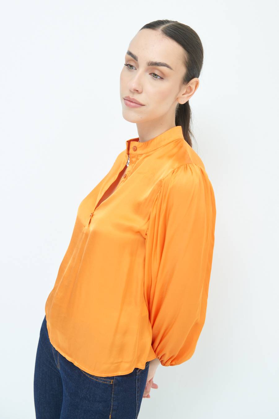 Kikisix CAMICIA POLO RASO VISCOSA MANDARINO