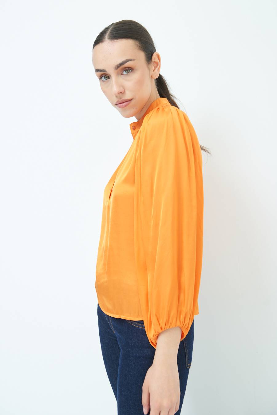 Kikisix CAMICIA POLO RASO VISCOSA MANDARINO