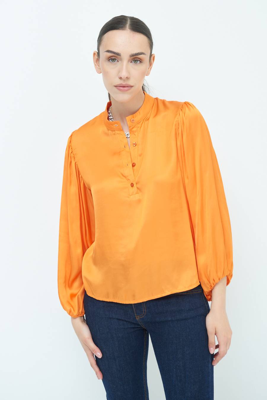 Kikisix CAMICIA POLO RASO VISCOSA MANDARINO