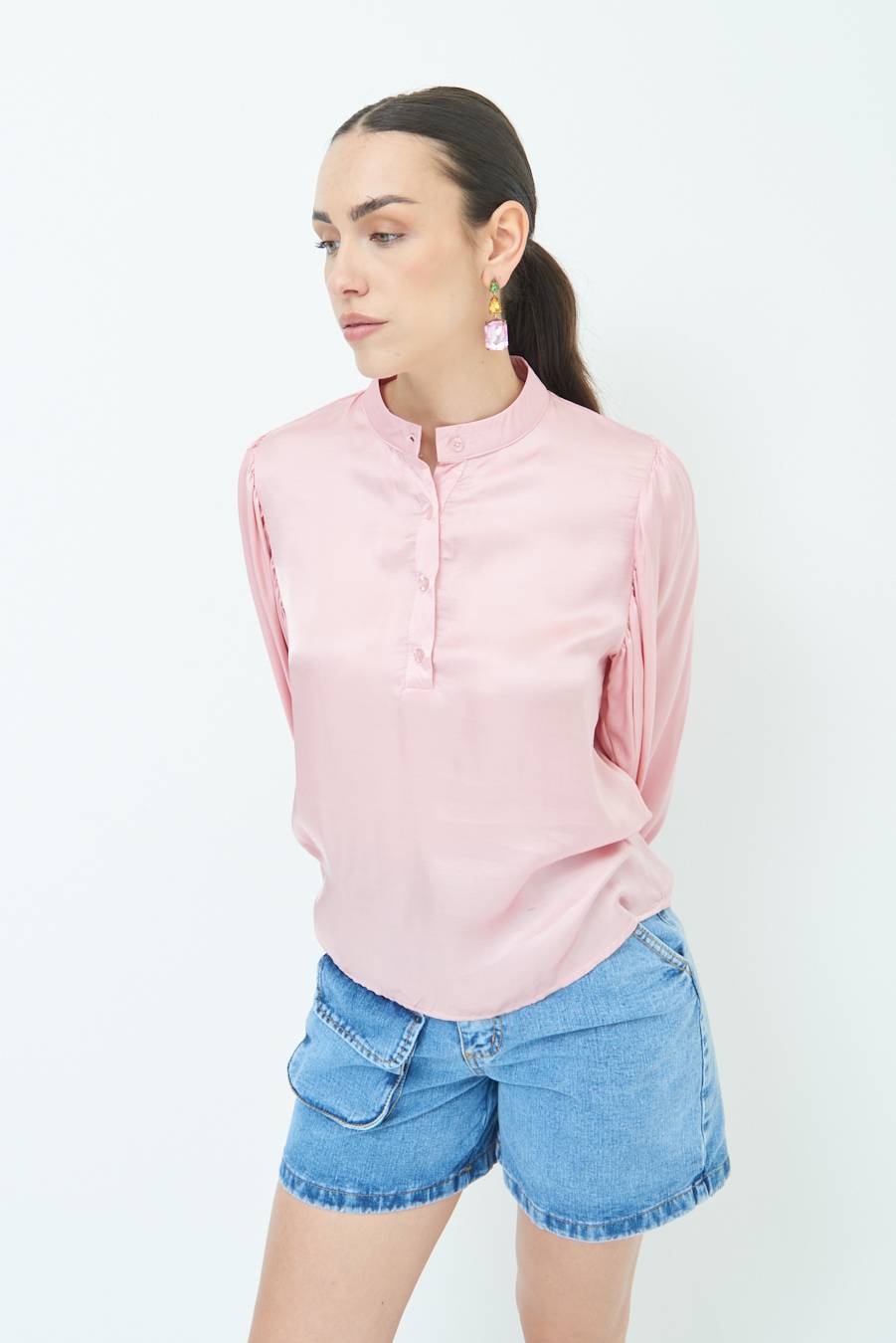 Kikisix CAMICIA POLO RASO VISCOSA ROSA