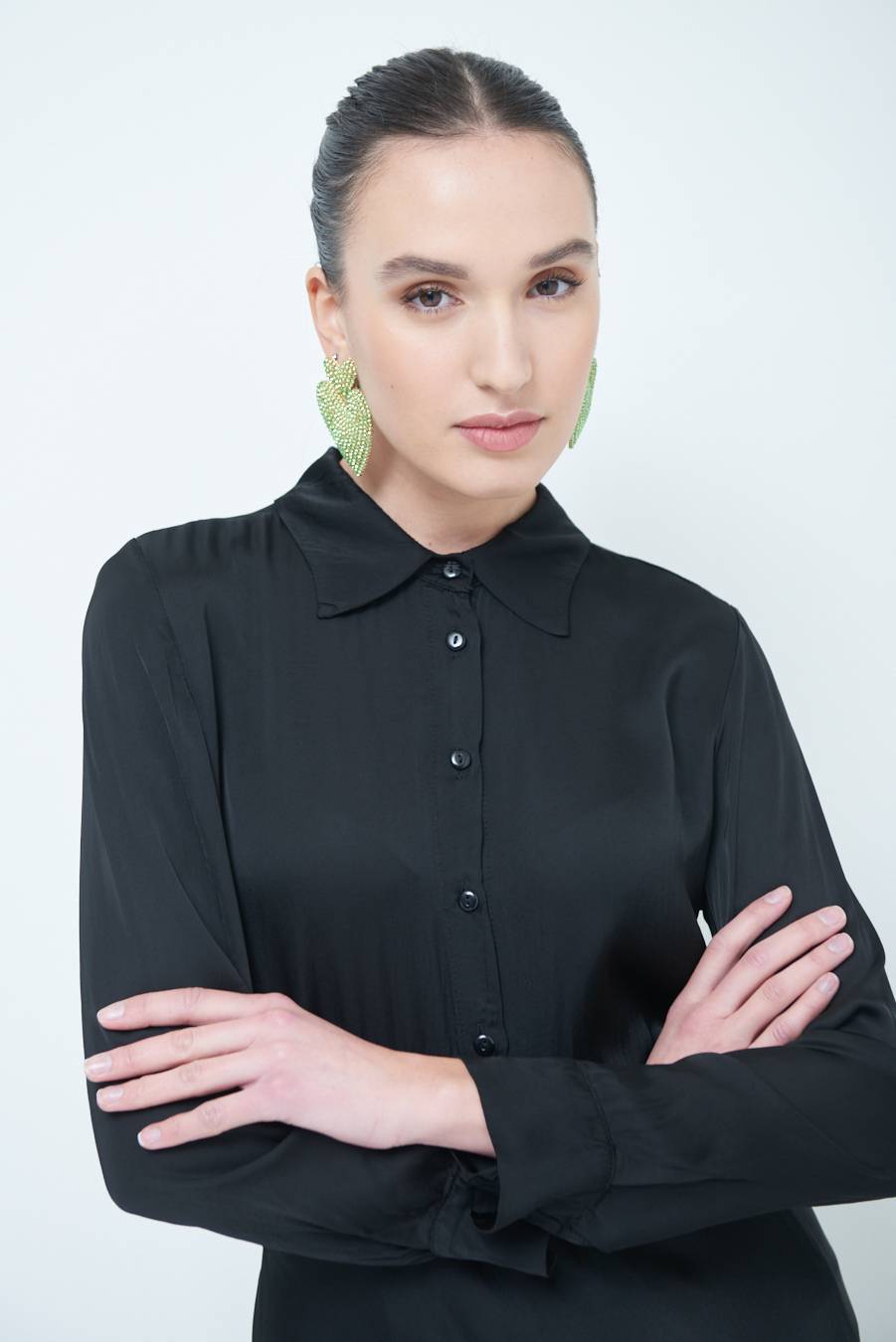 Kikisix CAMICIA RASO VISCOSA NERO