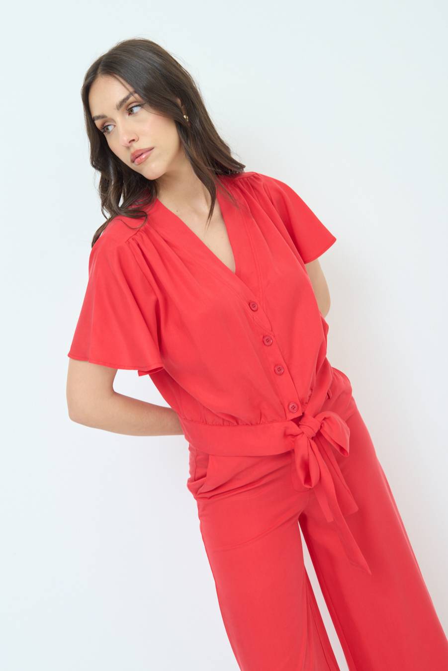 Kikisix CAMICIA SCOLLO AMPIO ROSSO