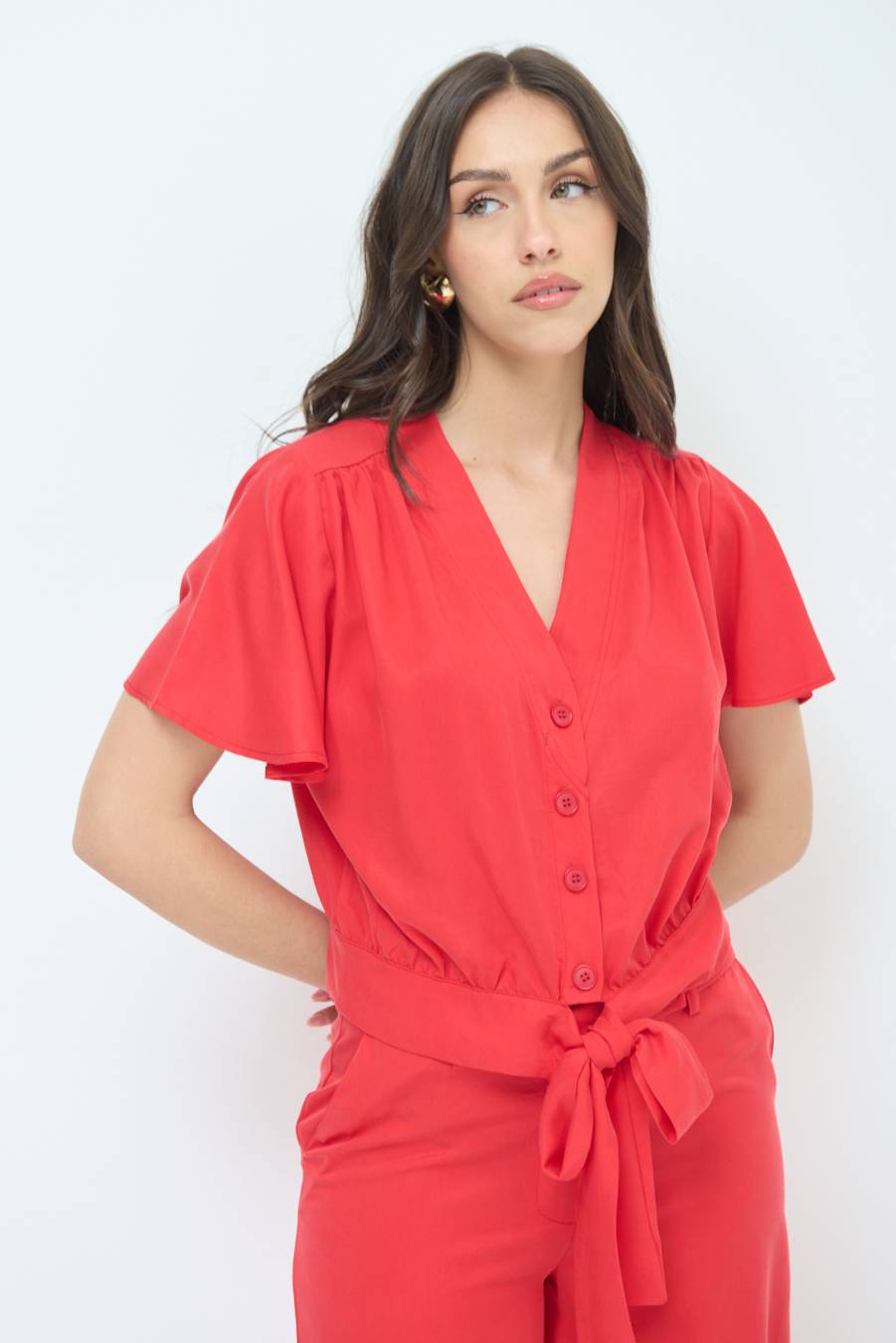 Kikisix CAMICIA SCOLLO AMPIO ROSSO