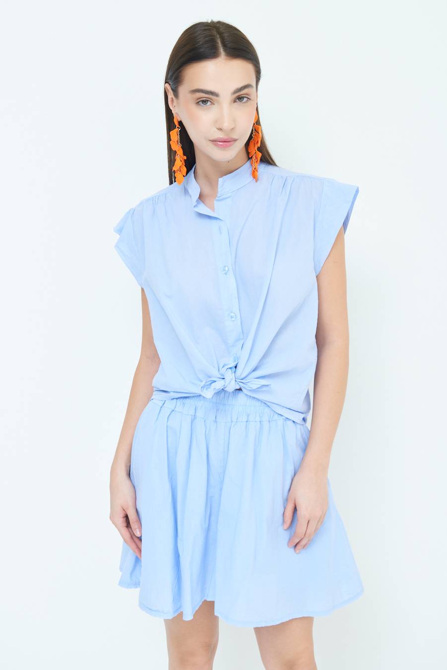 Kikisix CAMICIA SMANICATA CON NODO AZZURRO