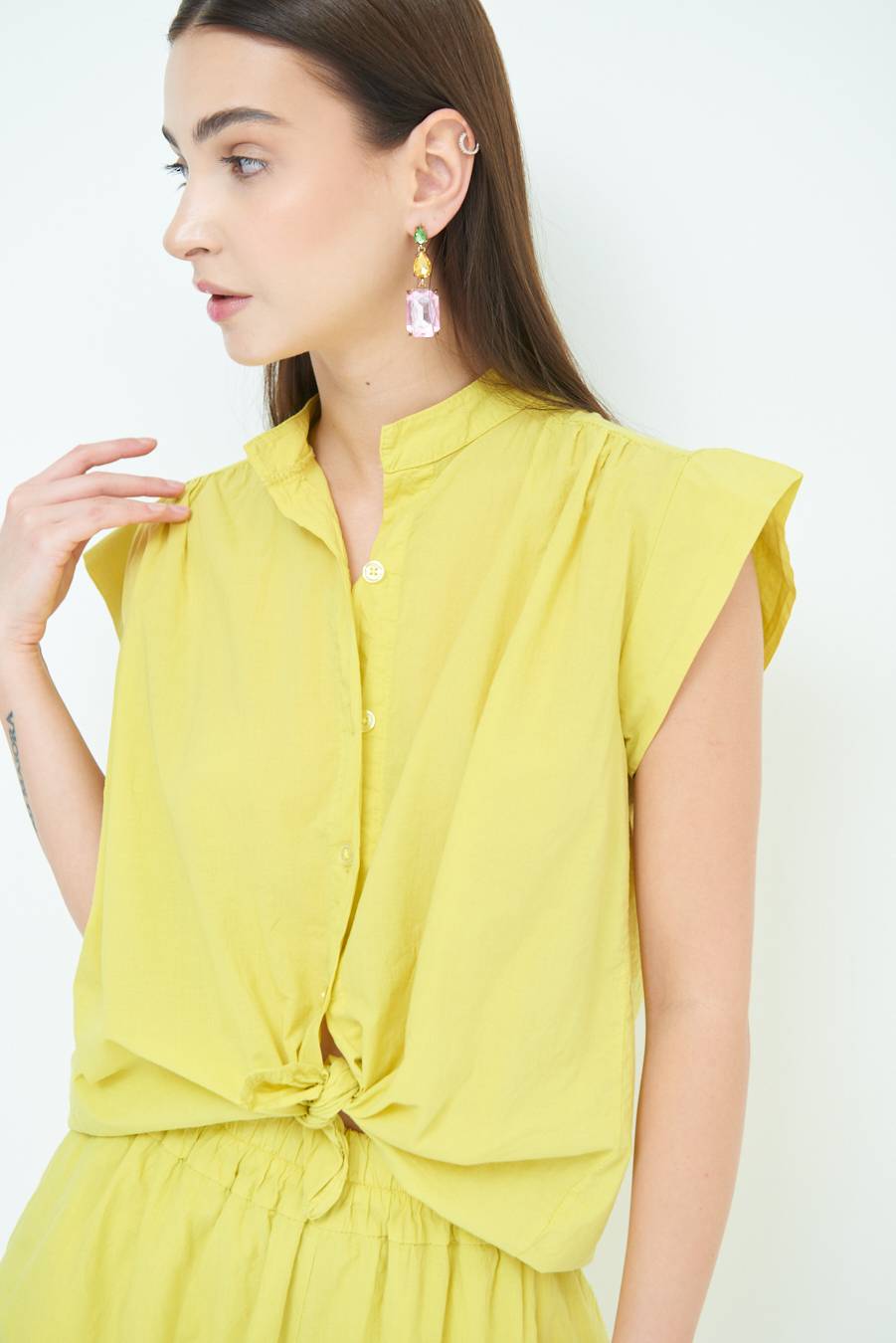 Kikisix CAMICIA SMANICATA CON NODO LIMONE