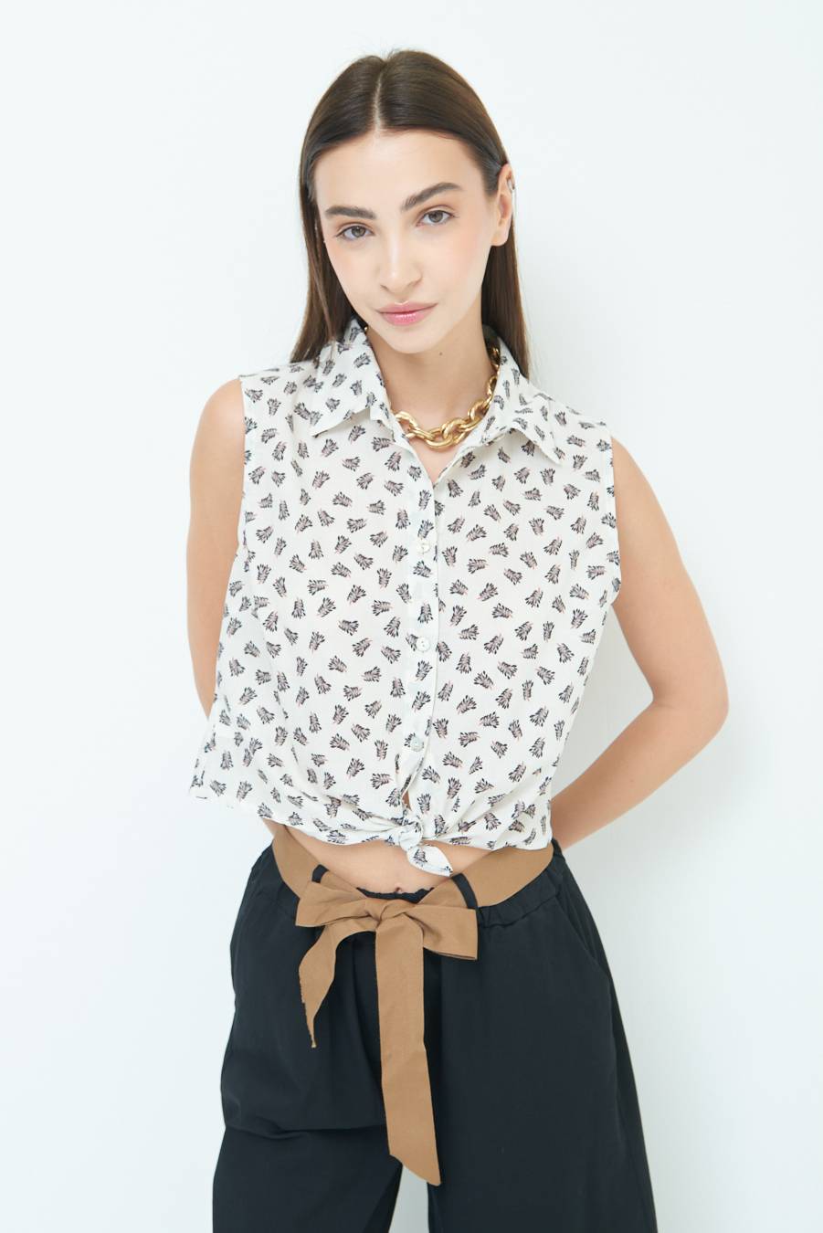 Kikisix CAMICIA SMANICATA CON NODO STAMPA NERO