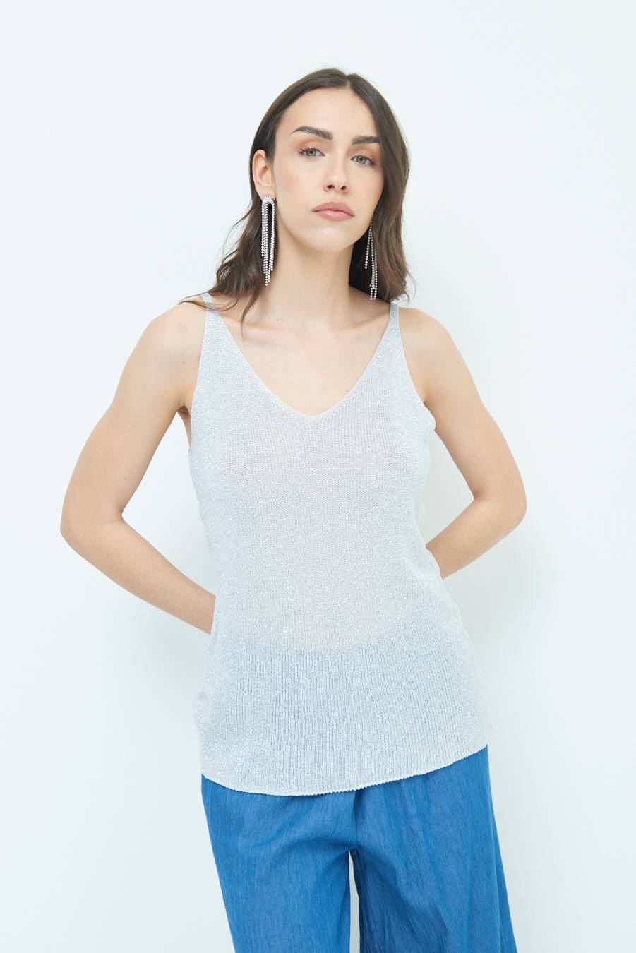 Kikisix CANOTTA AMPIA LUREX ARGENTO