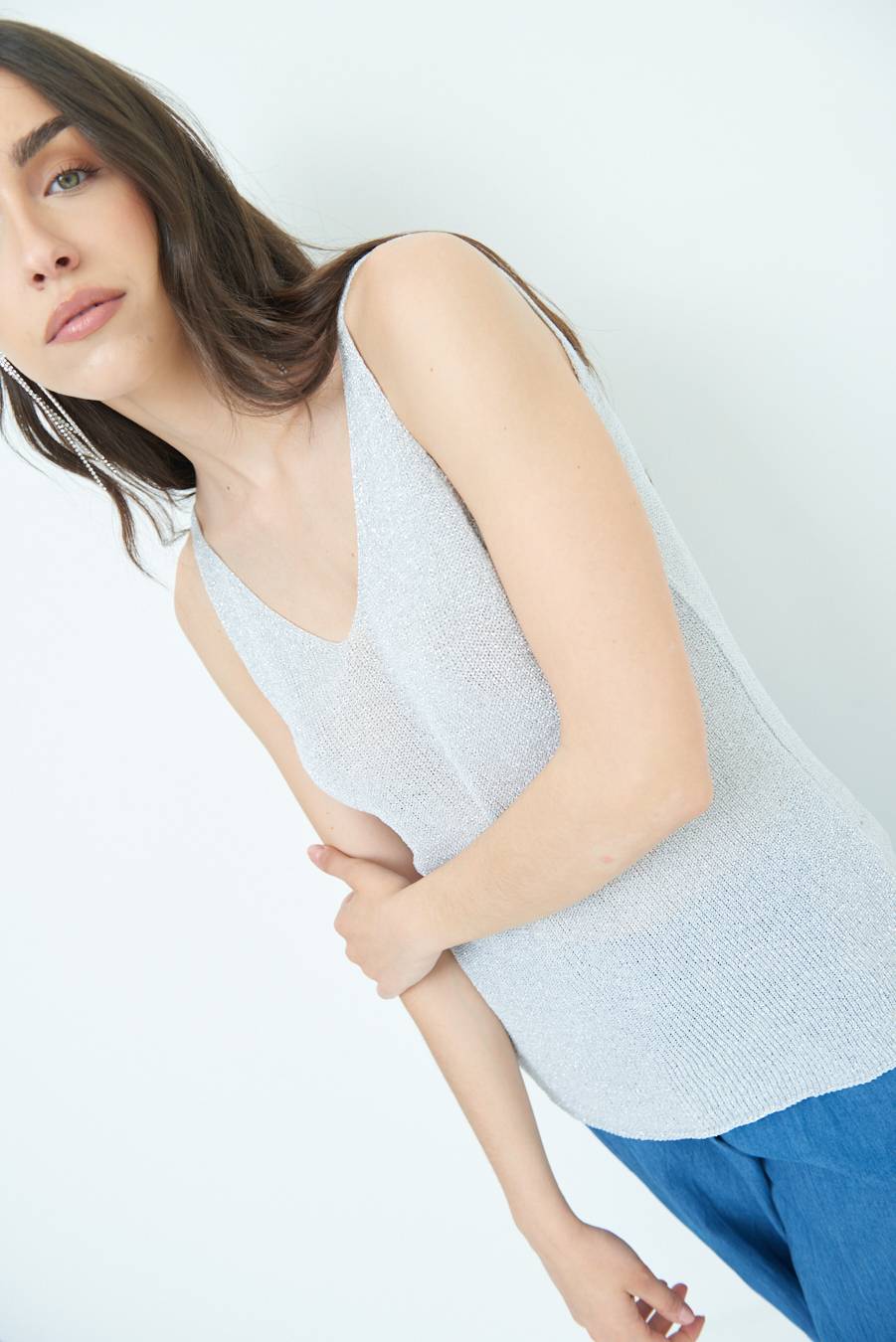 Kikisix CANOTTA AMPIA LUREX ARGENTO