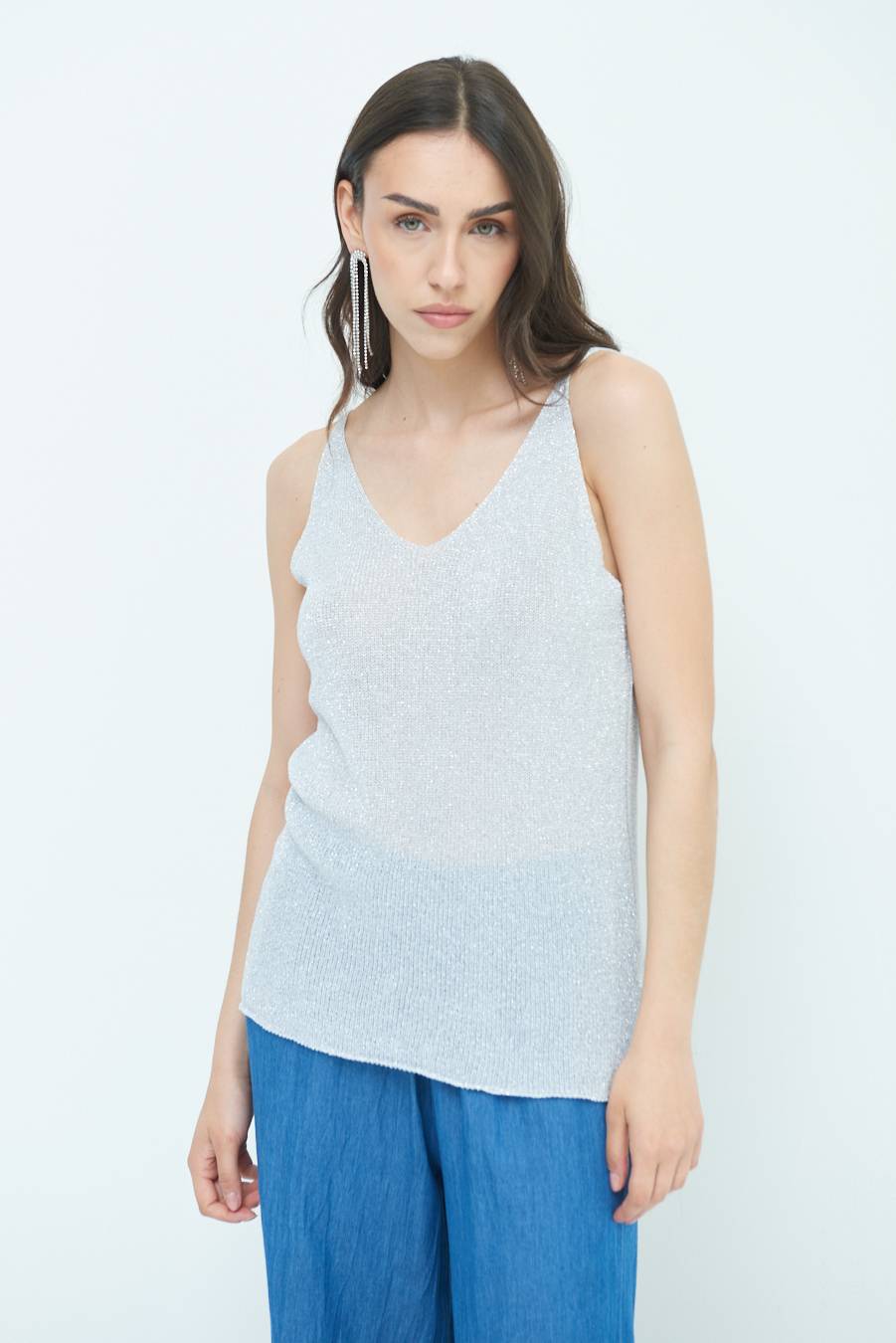 Kikisix CANOTTA AMPIA LUREX ARGENTO