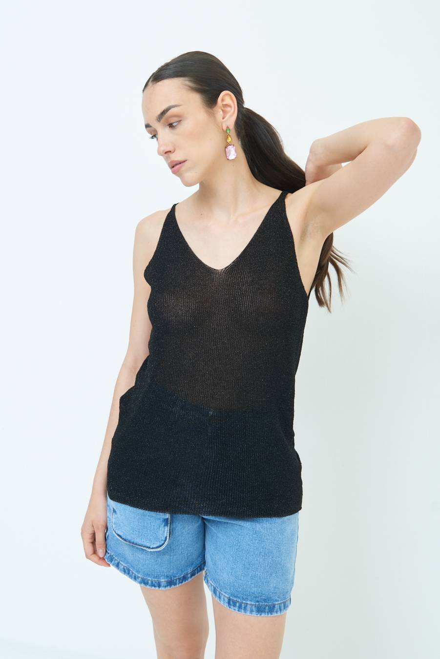 Kikisix CANOTTA AMPIA LUREX NERO