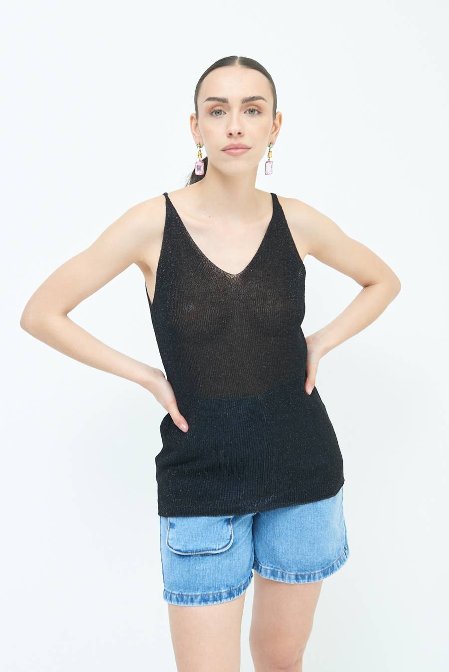 Kikisix CANOTTA AMPIA LUREX NERO