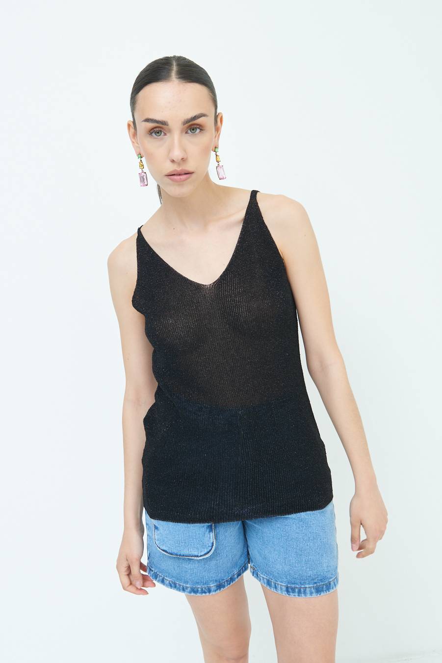 Kikisix CANOTTA AMPIA LUREX NERO