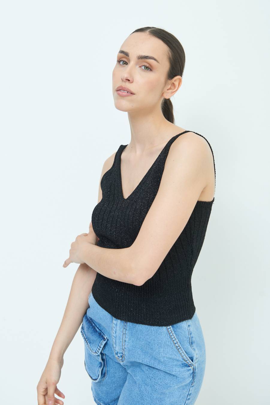 Kikisix CANOTTA LUREX CON COSTINA NERO