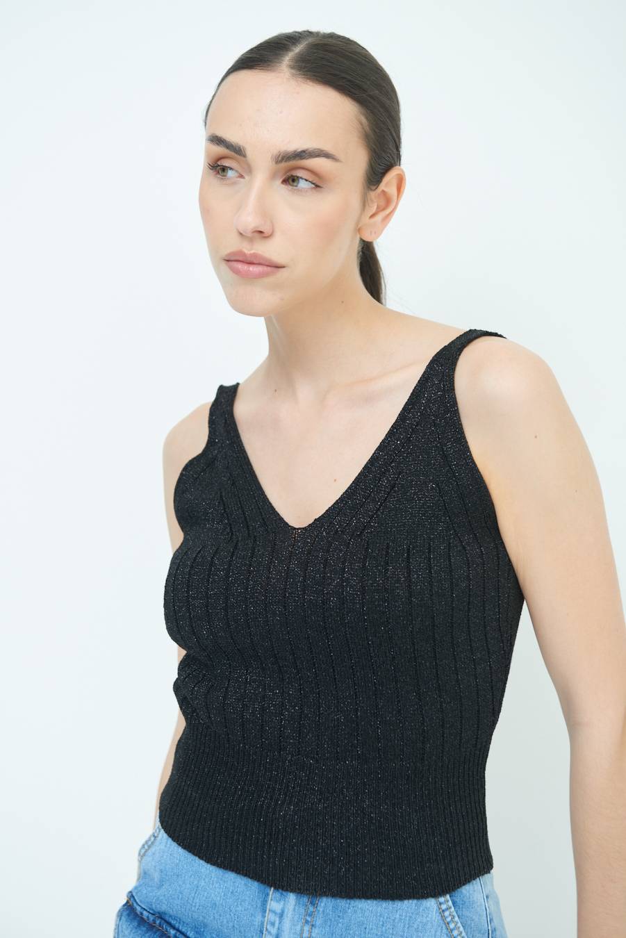 Kikisix CANOTTA LUREX CON COSTINA NERO