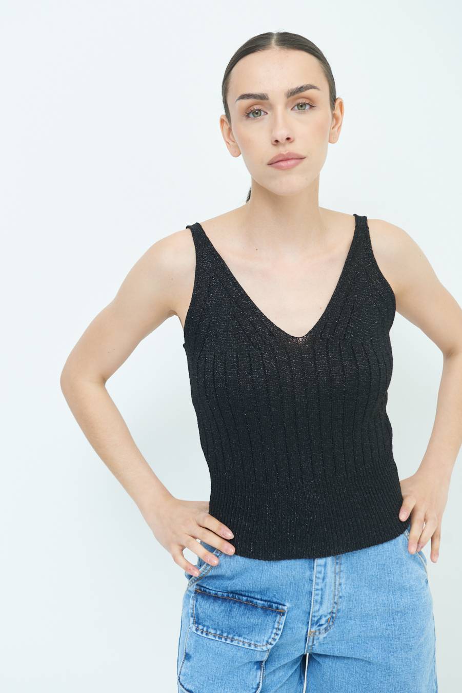 Kikisix CANOTTA LUREX CON COSTINA NERO