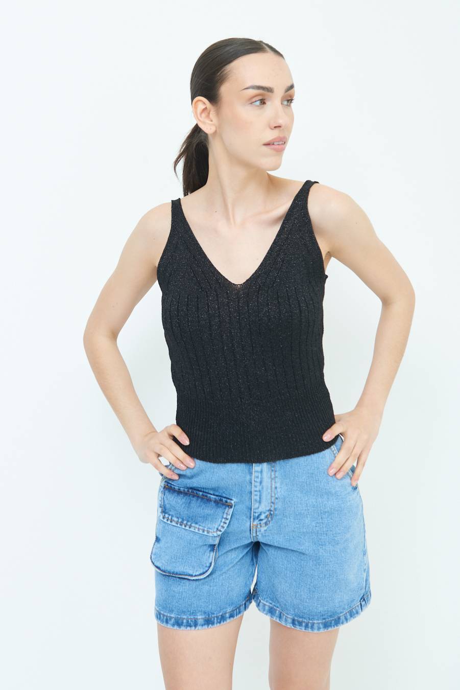 Kikisix CANOTTA LUREX CON COSTINA NERO