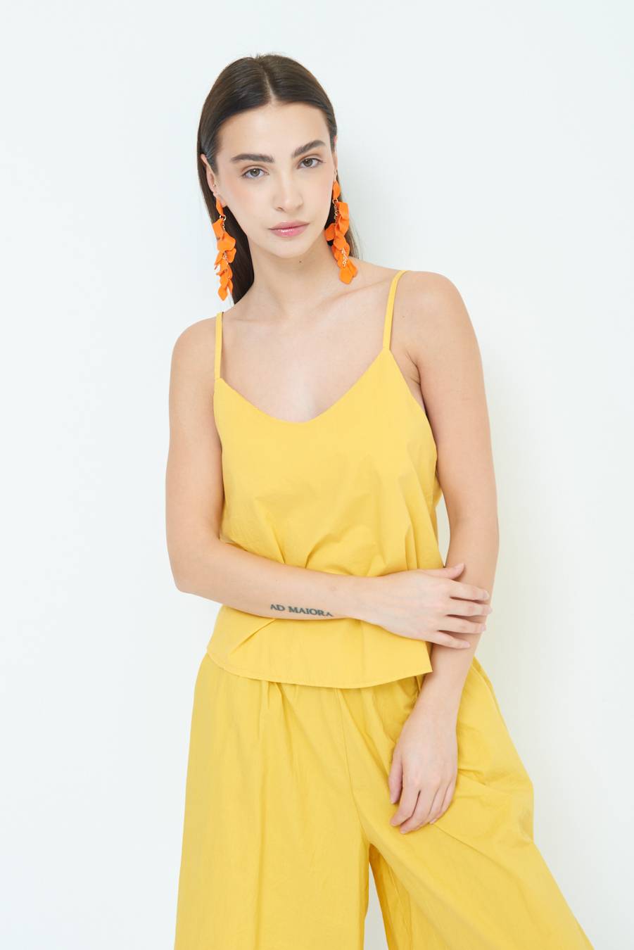 Kikisix CANOTTA SVASATA POPELINE SENAPE