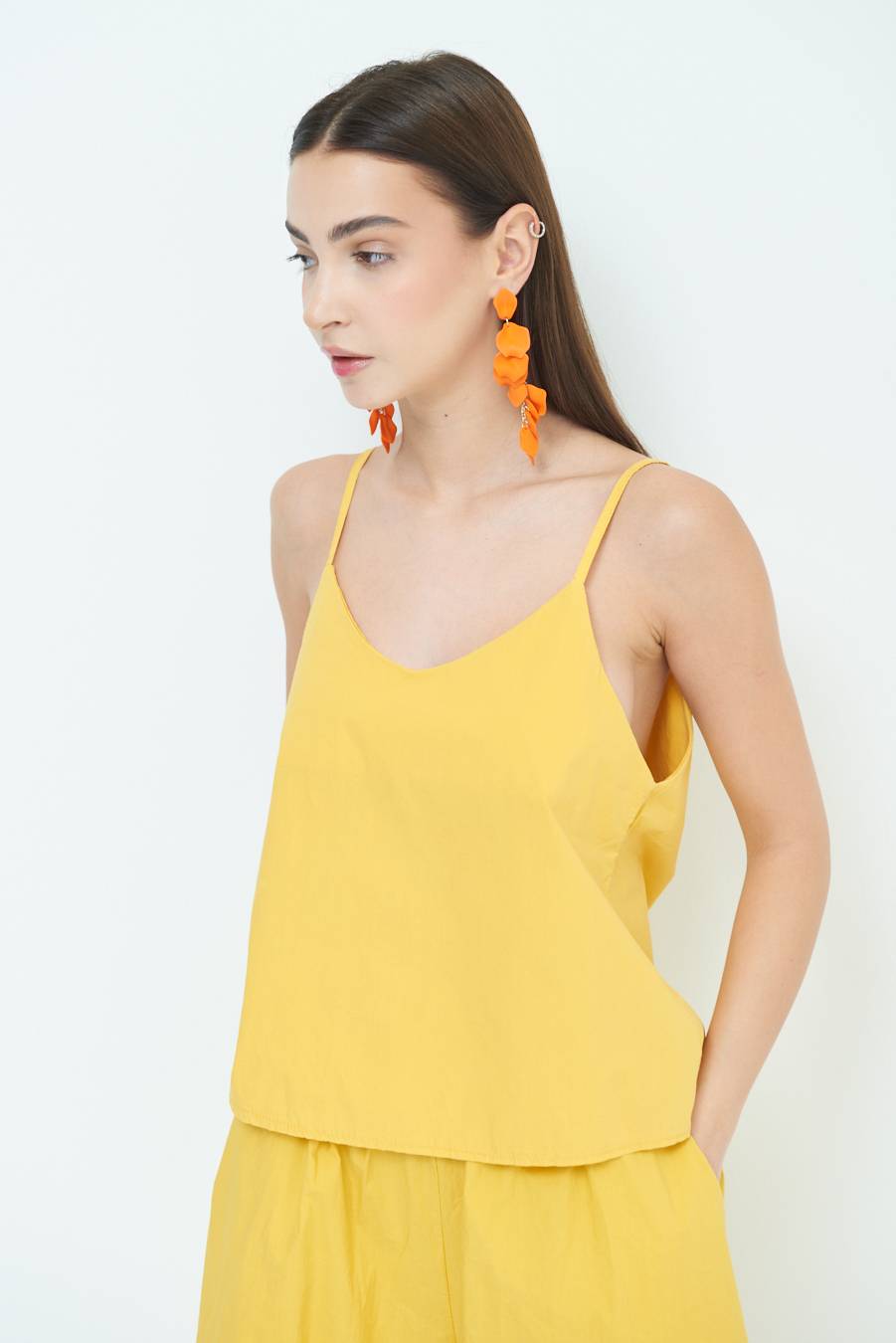 Kikisix CANOTTA SVASATA POPELINE SENAPE