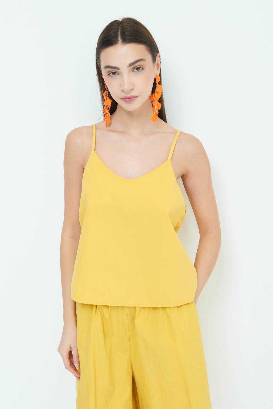 Kikisix CANOTTA SVASATA POPELINE SENAPE