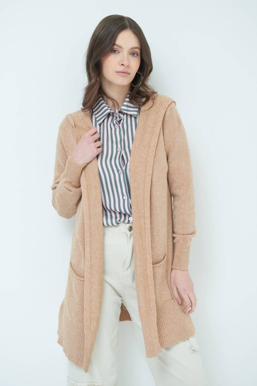 Kikisix CARDIGAN CON DUE TASCHE CAMMELLO