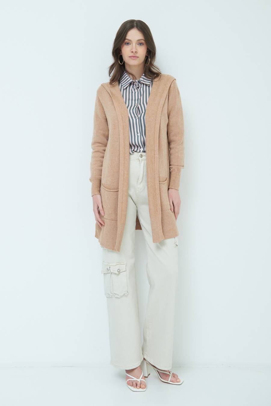 Kikisix CARDIGAN CON DUE TASCHE CAMMELLO